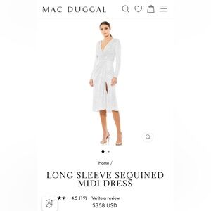 MAC DUGGAL 
LONG SLEEVE SEQUINED MIDI DRESS
Color: White
Size 12